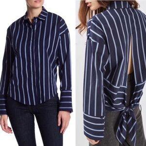 Topshop Navy Stripe Button Down with Open Tie Back | Size US 2 | NWT